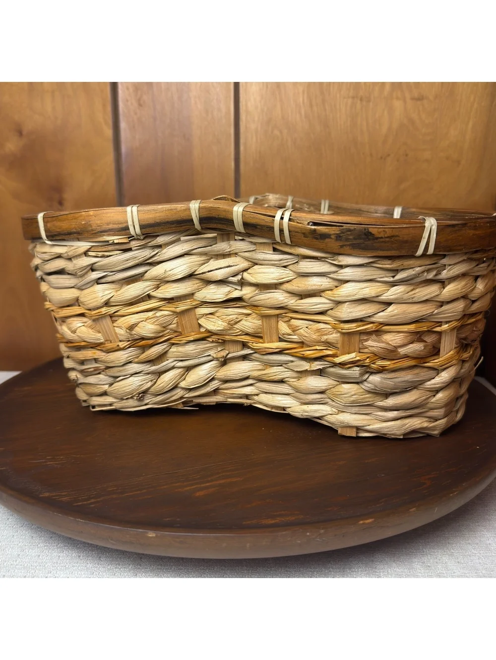 Vintage Woven Natural Fiber Basket Oval Rustic Farmhouse Storage Decor 14x7x6